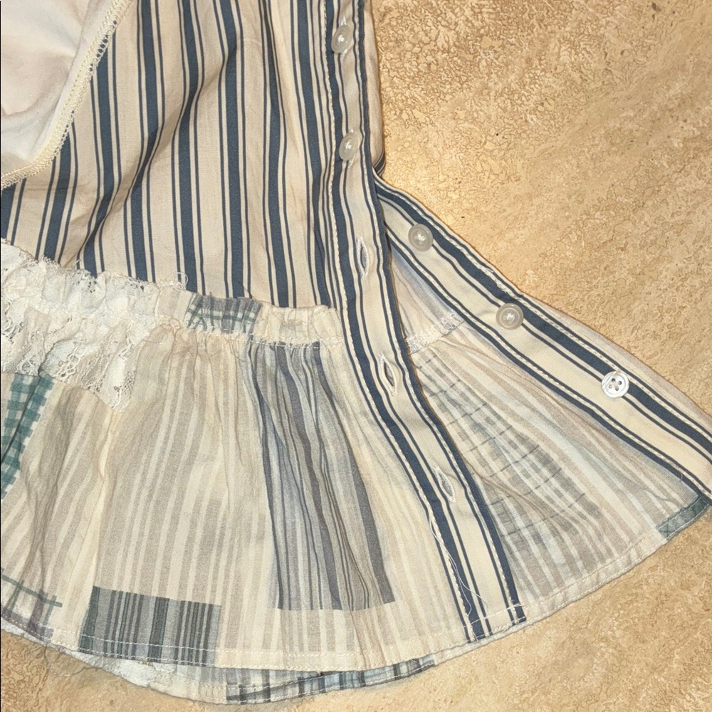 ANTHROPOLOGIE PILCRO Sleeveless White Tee, Ruffle Blue Stripes & Lace XS NWT - Picture 9 of 17